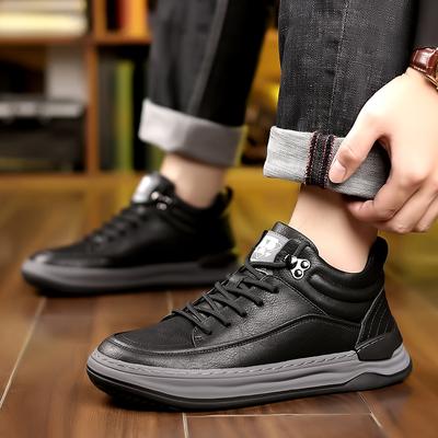 Men Winter Plush Snow Boots Vintage Style Men Sneakers Lace Up Walking Shoes Youth Casual Trainers Genuine Leather Outdoor Shoes
