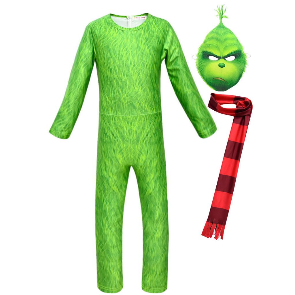 The Grinch Cosplay Onesie Kids Pajamas Costume 821 Green Grinch Outfit Halloween Christmas Party Jumpsuit