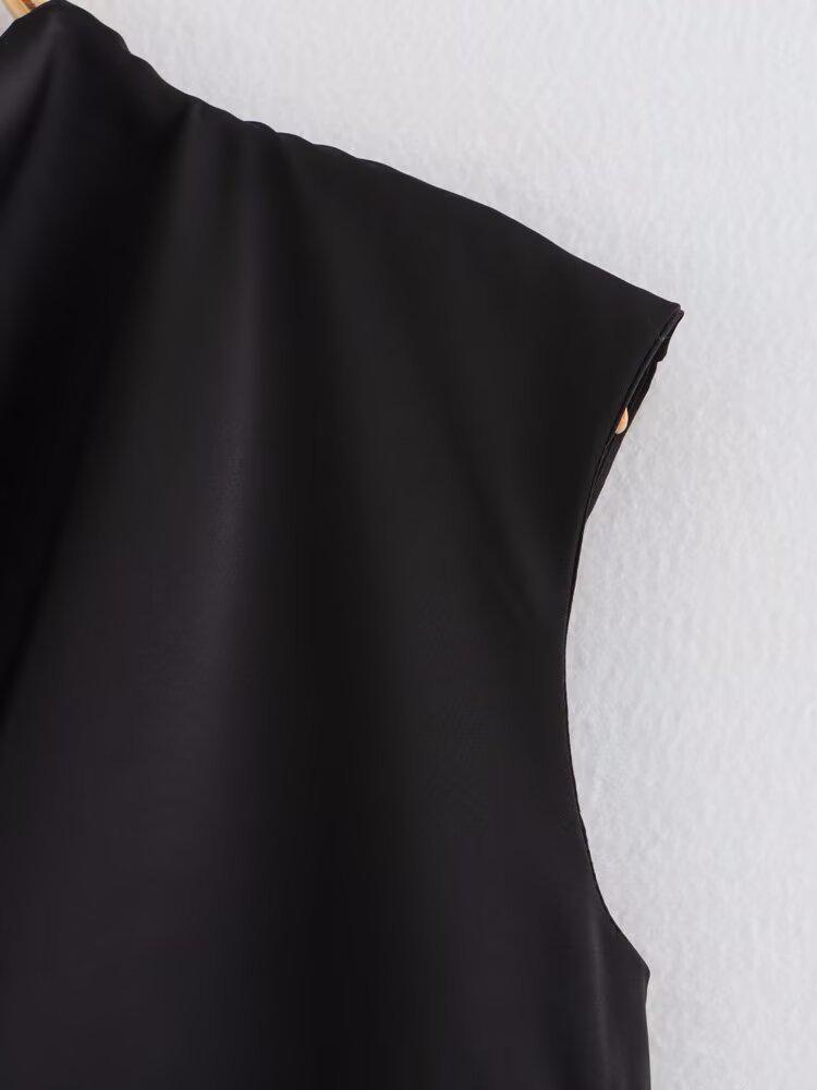 Spring 2025 Women's European & American Cowl Neck Sleeveless Top & Button Midi Skirt Casual Set