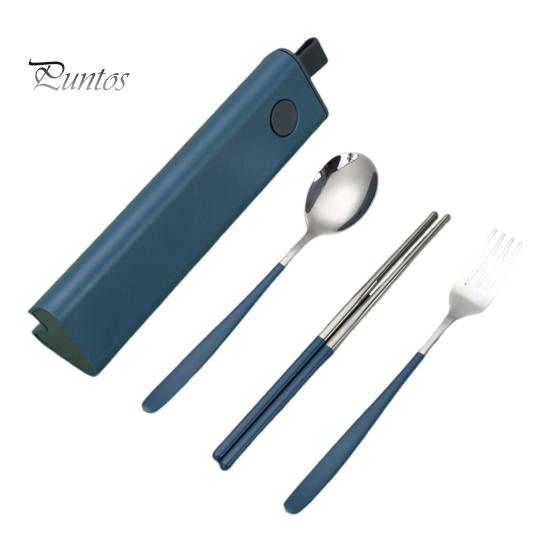 

Набір туристичного посуду Вилка та ложка з нержавіючої сталі з футляром Портативний набір посуду Набір столового посуду з гладкими краями для офісу, школи, кемпінгу синій