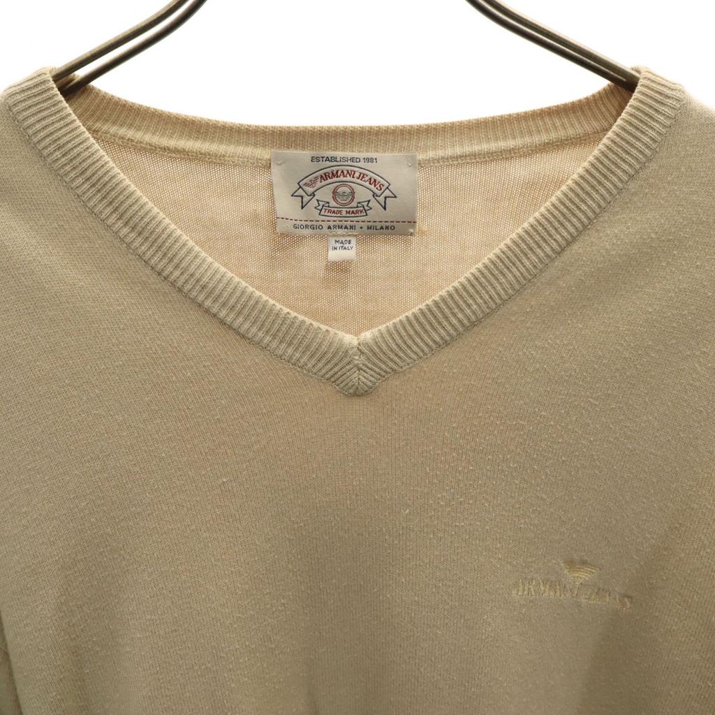 ARMANI JEANS 90s Made in Italy Old Long sleeve V neck knit M beige Men's Used