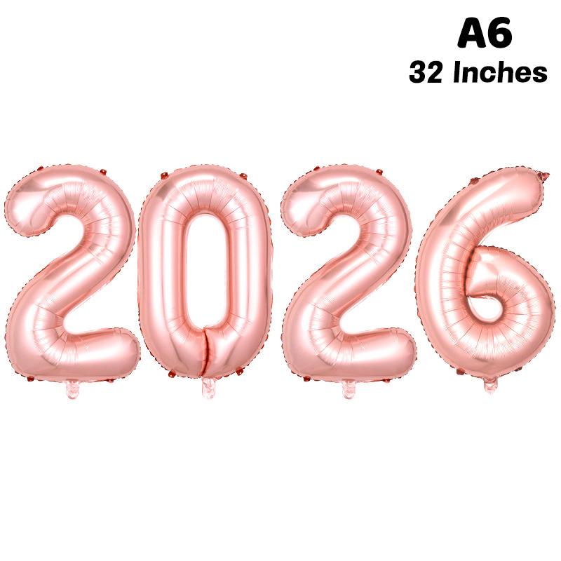 Happy New Year 2026 Balloons Gold Silver Pink Black Number 2026 Foil Balloons 16/32/40in Multicolour Happy New Year Banner