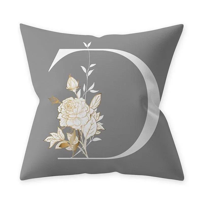 Grey Alphabetic Cushion Cover Polyester Cushion Cover Flowery Print Sofa Decoration Cushion  Home Decor Pillow Cover 45x45cm