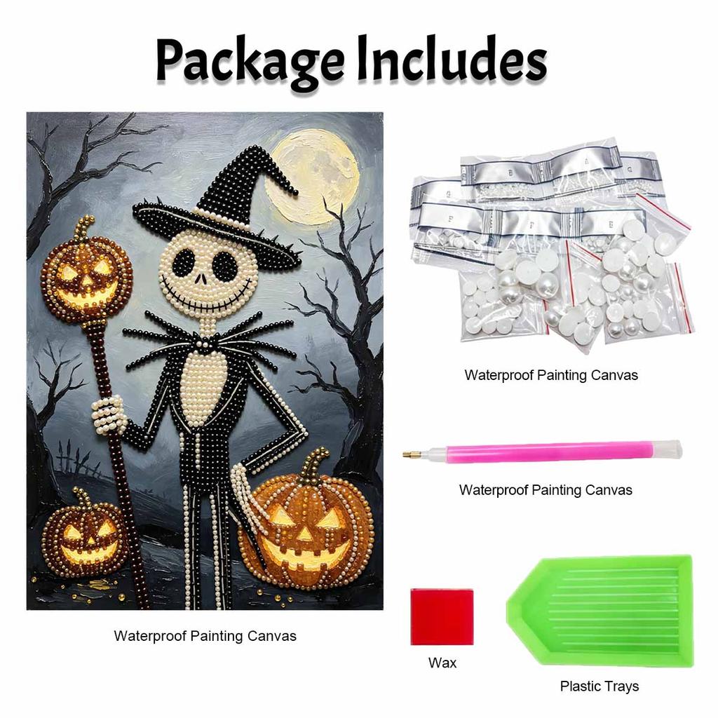 Halloween Jack Skellington Pumpkin Pearl Painting Art Kit Handmade Diy Home Decorations