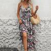 Vacation Backless Floral Printed Suspender Dress
