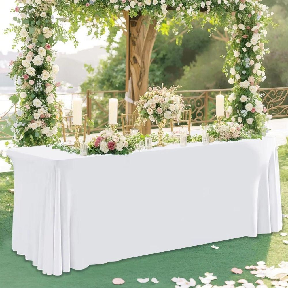 Solid Color Stretch Tablecloth 6FT Rectangular Table Skirts Exhibition Table Decor  Wedding Party