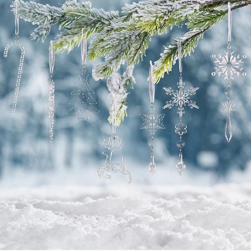18 Pcs Hanging Snowflake Icicle Christmas Ornament Christmas Tree Decorations X3UC