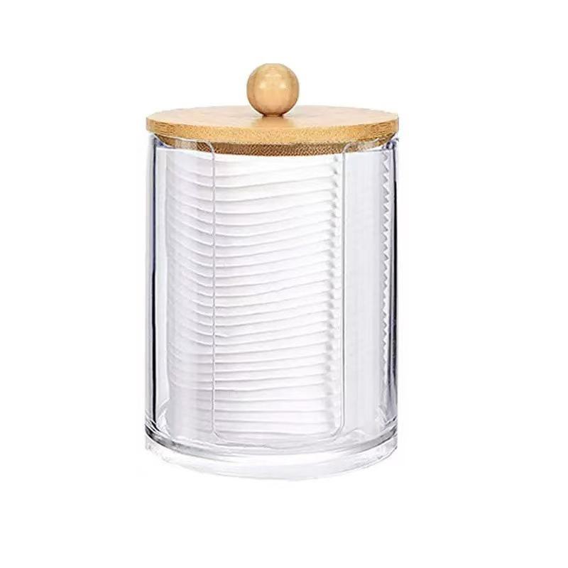 Round Acrylic Cotton Swab Box With Lid Dustproof Makeup Cotton Storage Toothpick Organizer Box