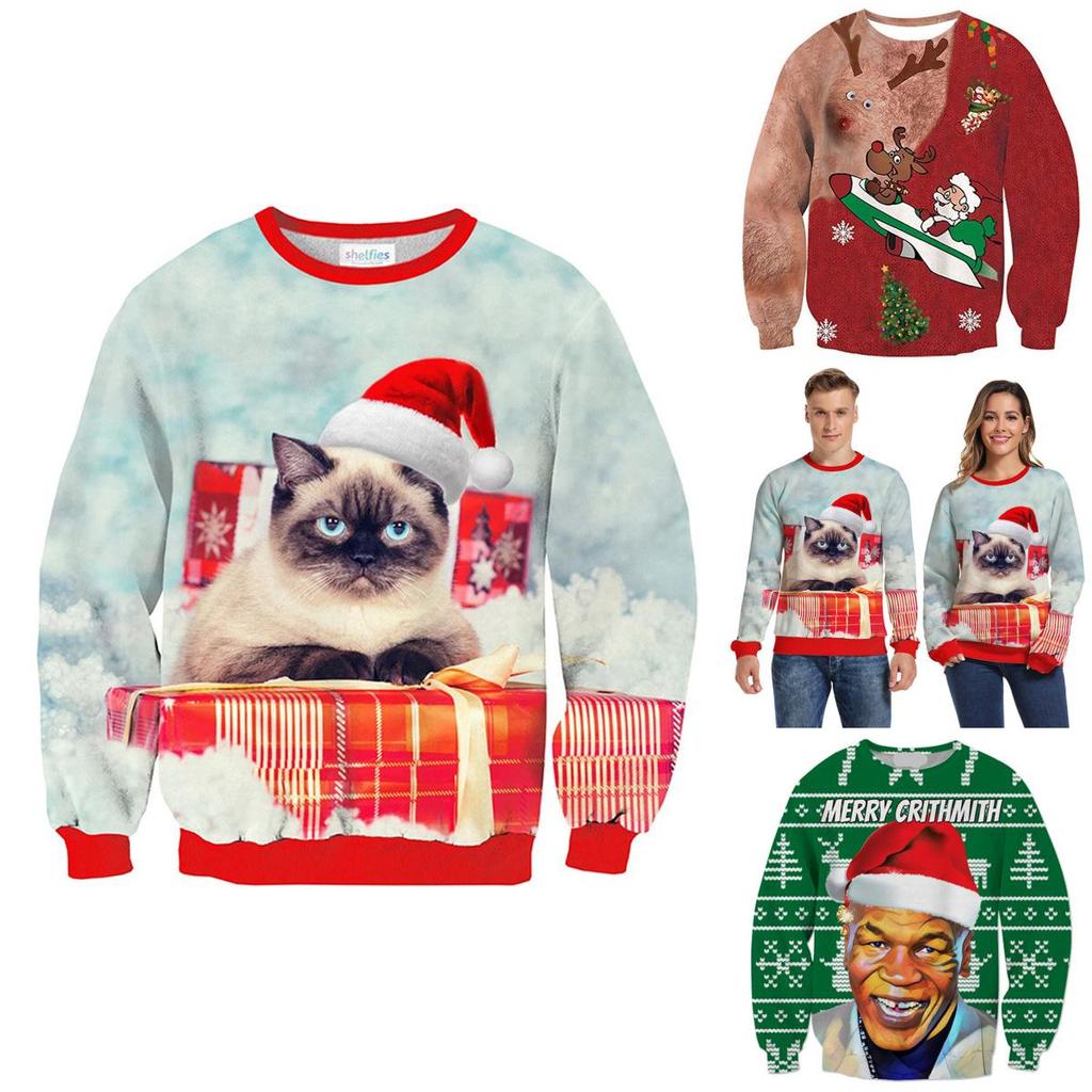 Unisex Mens Womens Ugly Christmas Sweater Santa Claus Warm And Soft Pullover