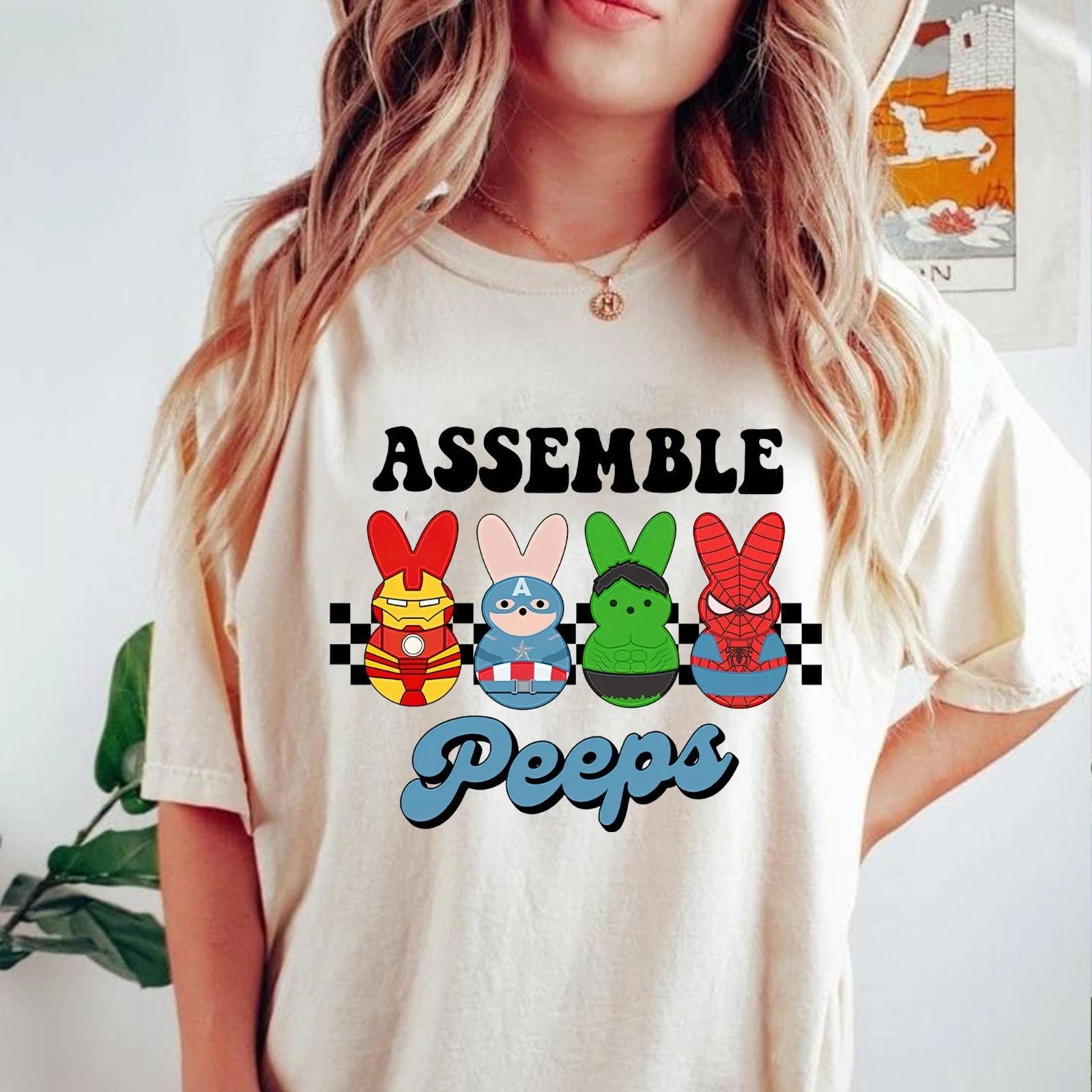 Retro Assemble Peeps Tee, Funny Super Heroes Peeps Easter T-shirt, Easter Gift S