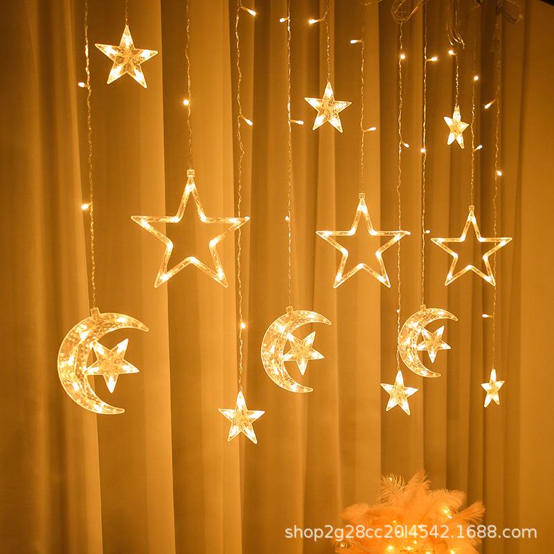 LED Moon & Star Curtain Lights, Waterproof Outdoor String Lights for Holiday and Room Décor