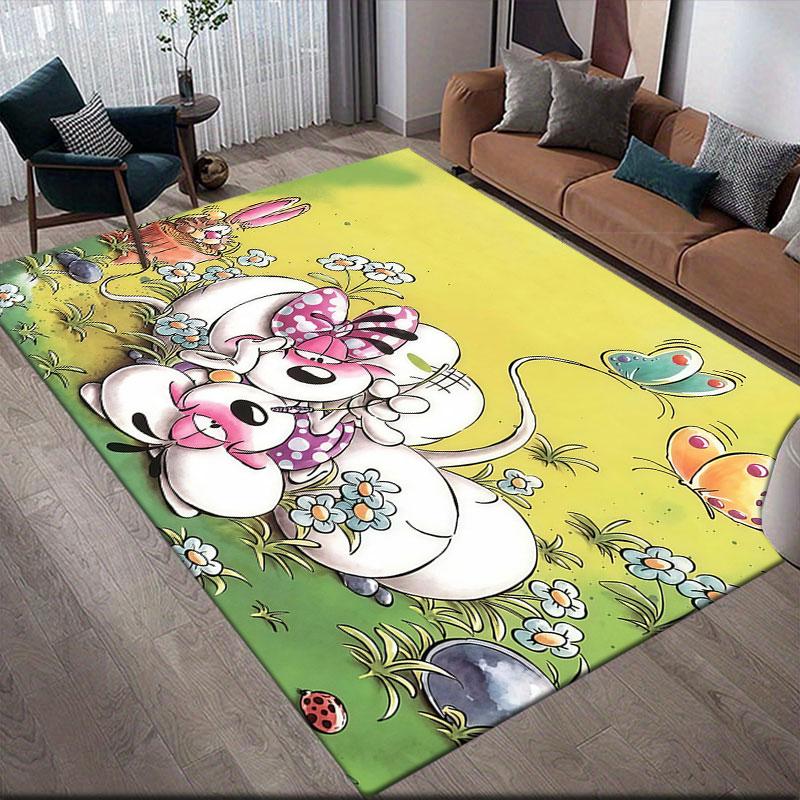 Diddl Cartoon Flannel Printed Carpet, Home Sofa Decoration for Living Room & Bedroom, Non‑Slip Play Flannel Floor Mat for Game Room