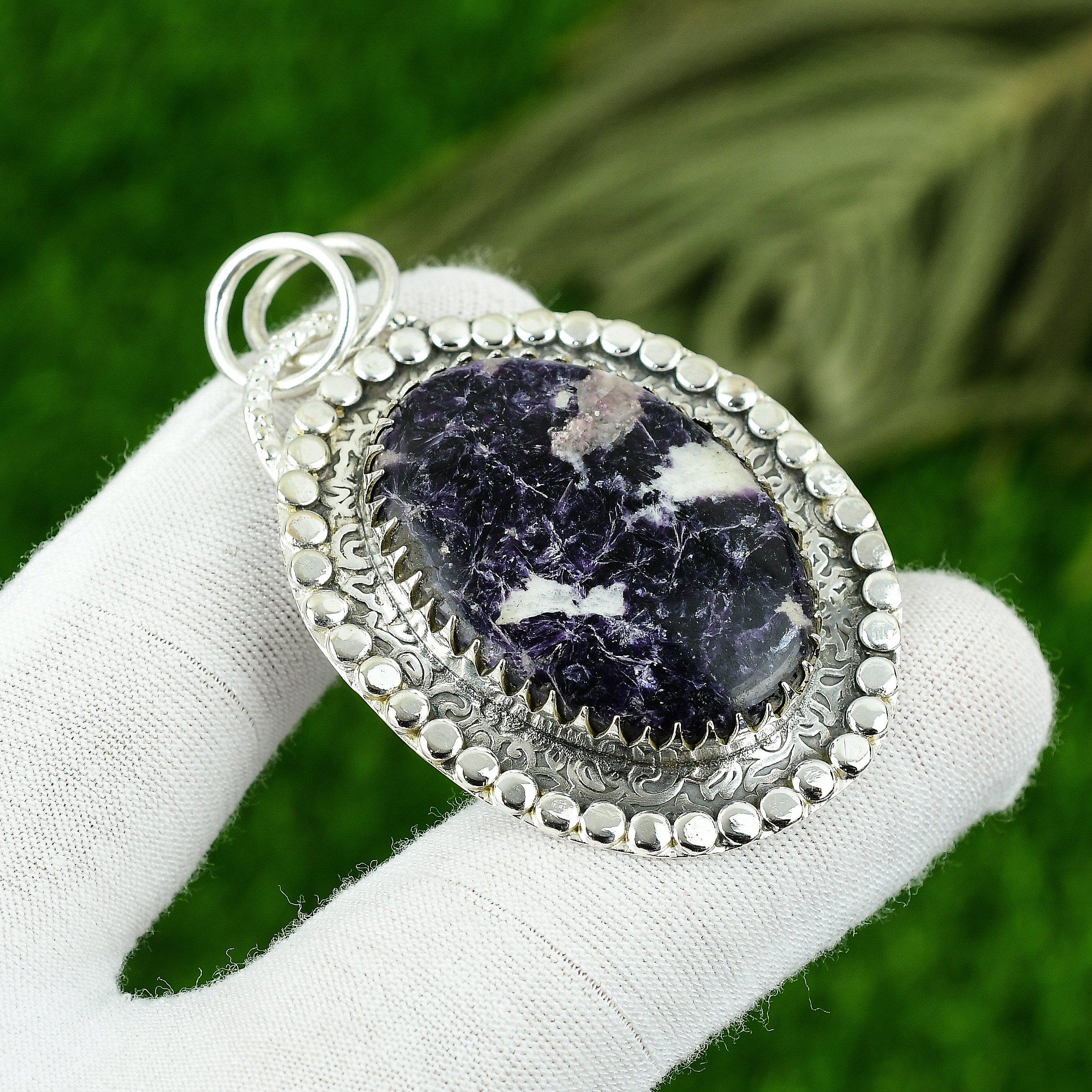 

Wedding Gift For Her 925 Sterling Silver Natural Lepidolite Gemstone Pendant