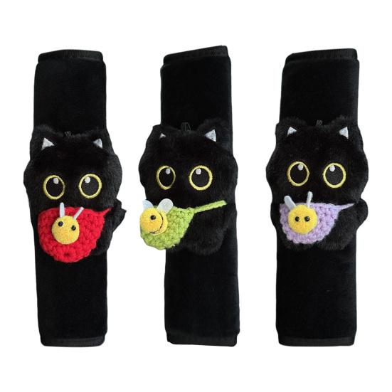 Black Cat Seat Belt Shoulder Pad Cover Soft Plush Car Safety Belt Protector for Kids Car Interior Decor for Anti-Chafing