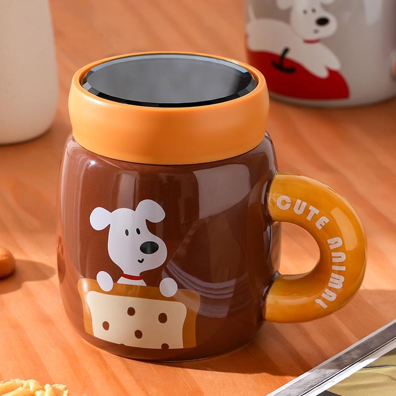 Anime Hund mit Deckel Spiegel Tasse Großer Deckel Hitzebeständig Keramiktasse Heim Set Tasse für Mädchen Langlebig Langlebig