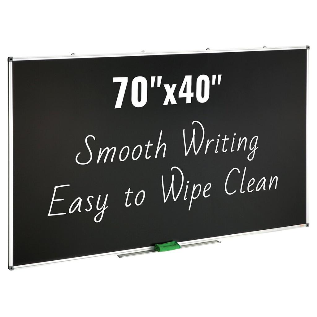Black Board, 70 x 40 inch Large Chalkboard with Aluminum Frame, Black Boards Dry Erase Includes 1 Magnetic Erase & 3 Dry Erase Markers, Black Surface,