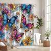 Vibrant Butterfly & Flower Shower Curtain - Multicolored Jewel Accents, Fairy-Tale Quality, Pastel Colors, Bathroom Decor