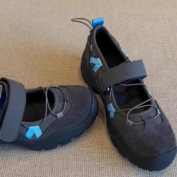 Cowhide version~ thick-soled color matching sports Velcro Mary Jane shoes women's retro leather versatile functional wind single shoes