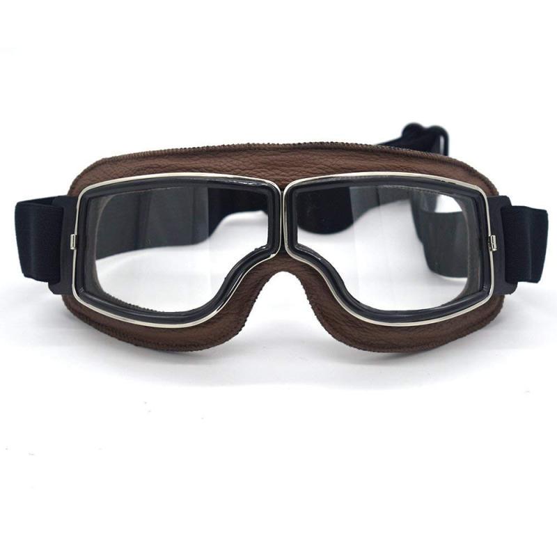 Leder Vintage Scooter Brille Pilot Ski Sonnenbrille Helm Brille