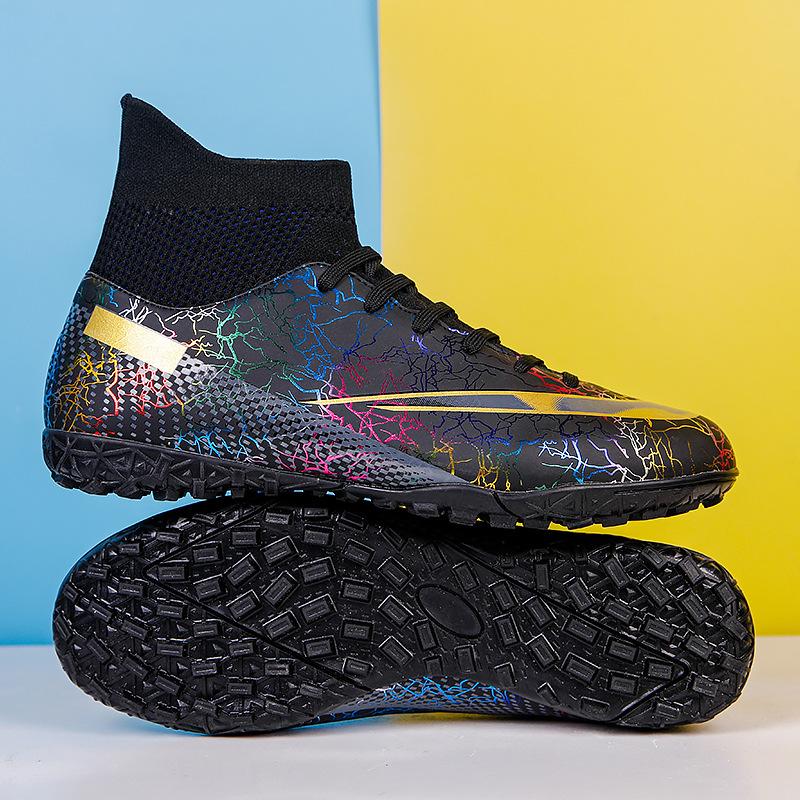 Autumn New High Top Football Shoes with Broken Nails Black Camo Large Size Boys' Adult Professional Training Football Shoes