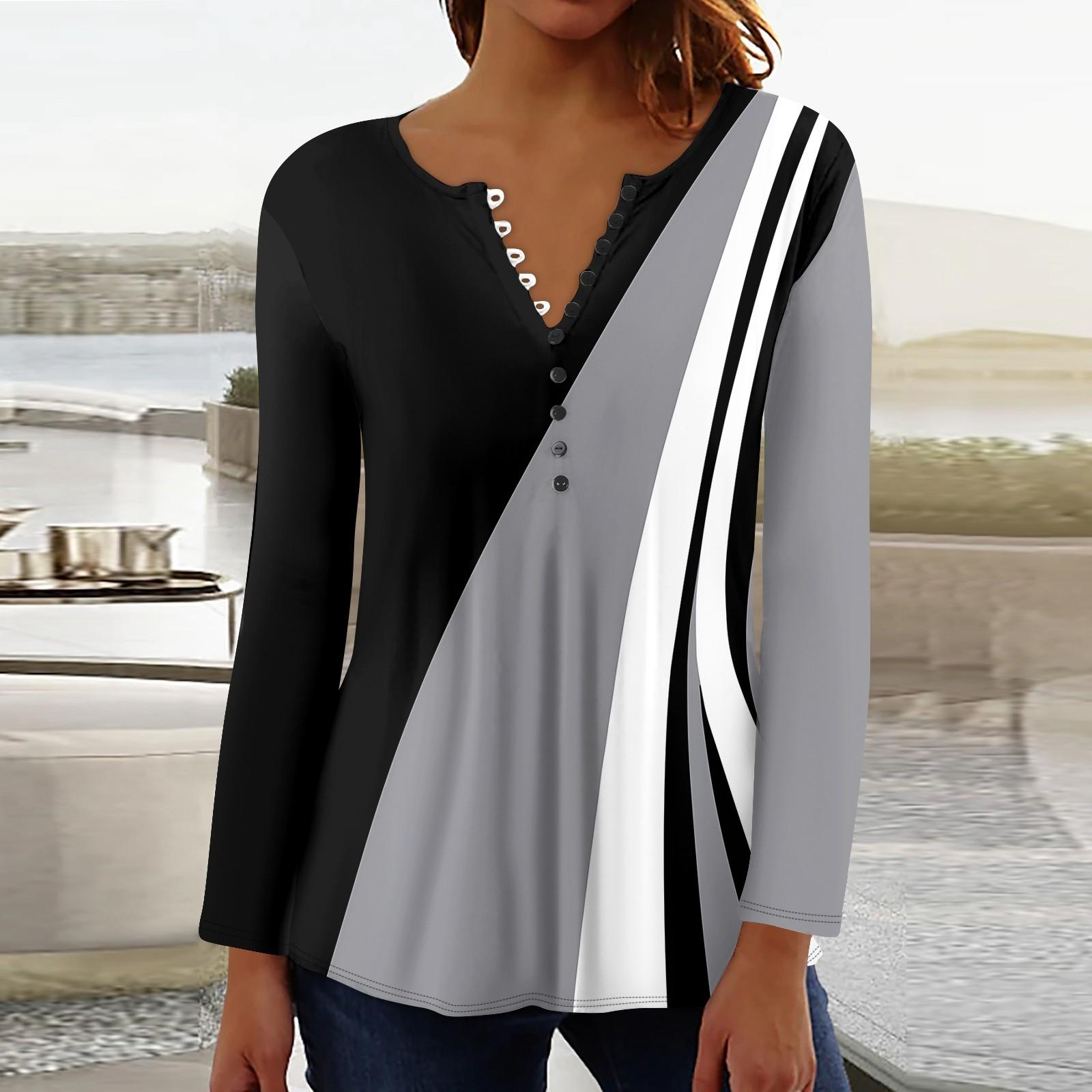 Женский повседневный топ свободного покроя с длинным рукавом и пуговицами M чёрный — фото 4