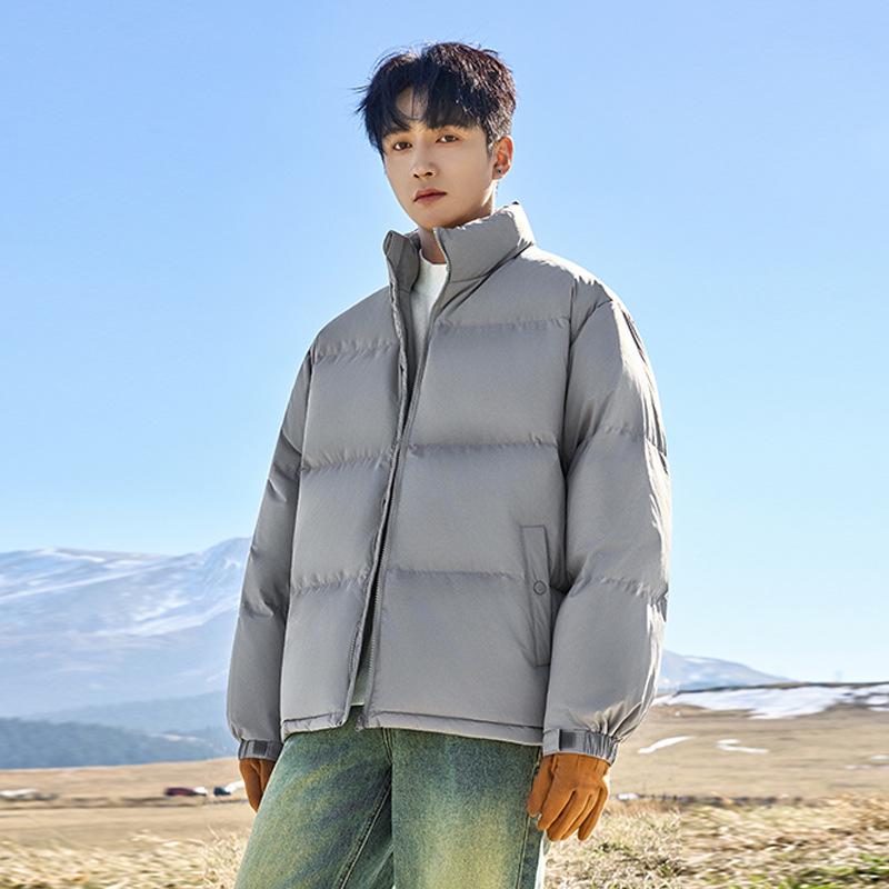 Męska Zimowa Kurtka Puchowa z Kołnierzem Stojącym - Modna, Codzienna, Ciepła, Wiatroszczelna, Jednolita Kolorystycznie, Uniwersalny Płaszcz Outdoorowy dla Par