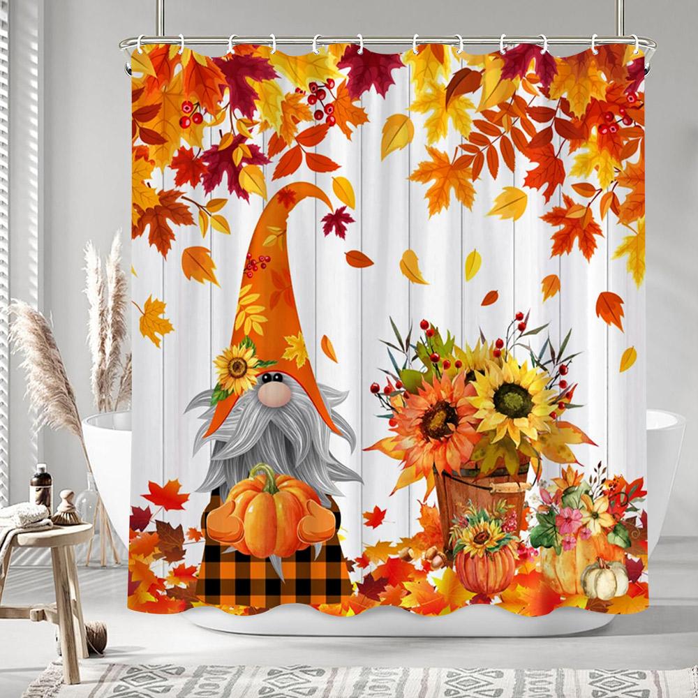 Autumn Leaves Pumpkin Shower Curtain Rustic Farm Truck Animals Thanksgiving Polyester Fabric Shower Curtains Bathroom Decoration