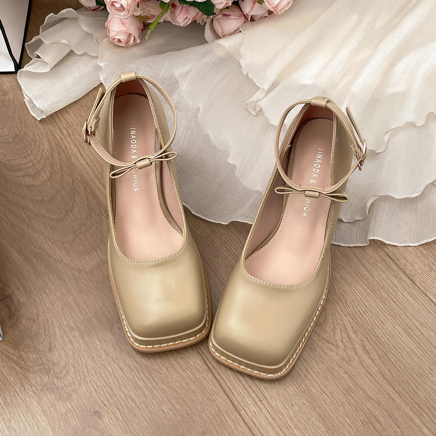 

Black retro square head thick heel high heels women s 2025 new autumn skirt heightening French Mary Jane single shoes 39 хаки