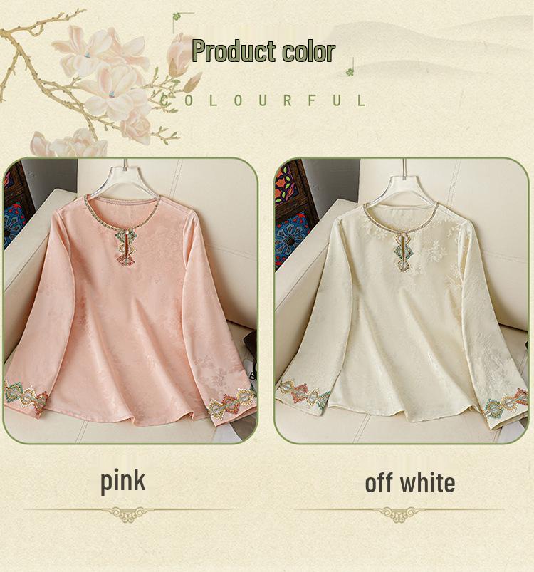 2026 Chinese Style Embroidered Stand Collar Women's Long Sleeve Shirt