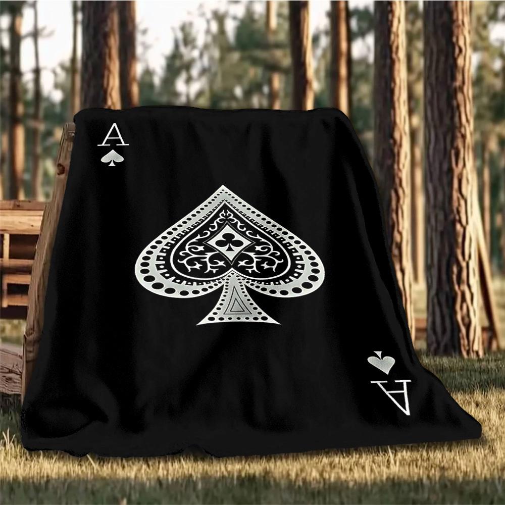 1pc Ace of Spades Playing Card Outdoor Flannel Blanket , Machine Washable Perfect Gift for Birthday , Holiday Travel Accessory , Durable Material