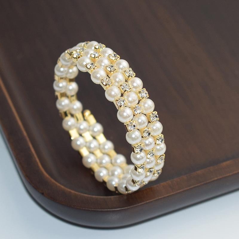 Elegant Crystal Imitation Pearl Bracelet Multilayer Stretchable Pearl Bracelet