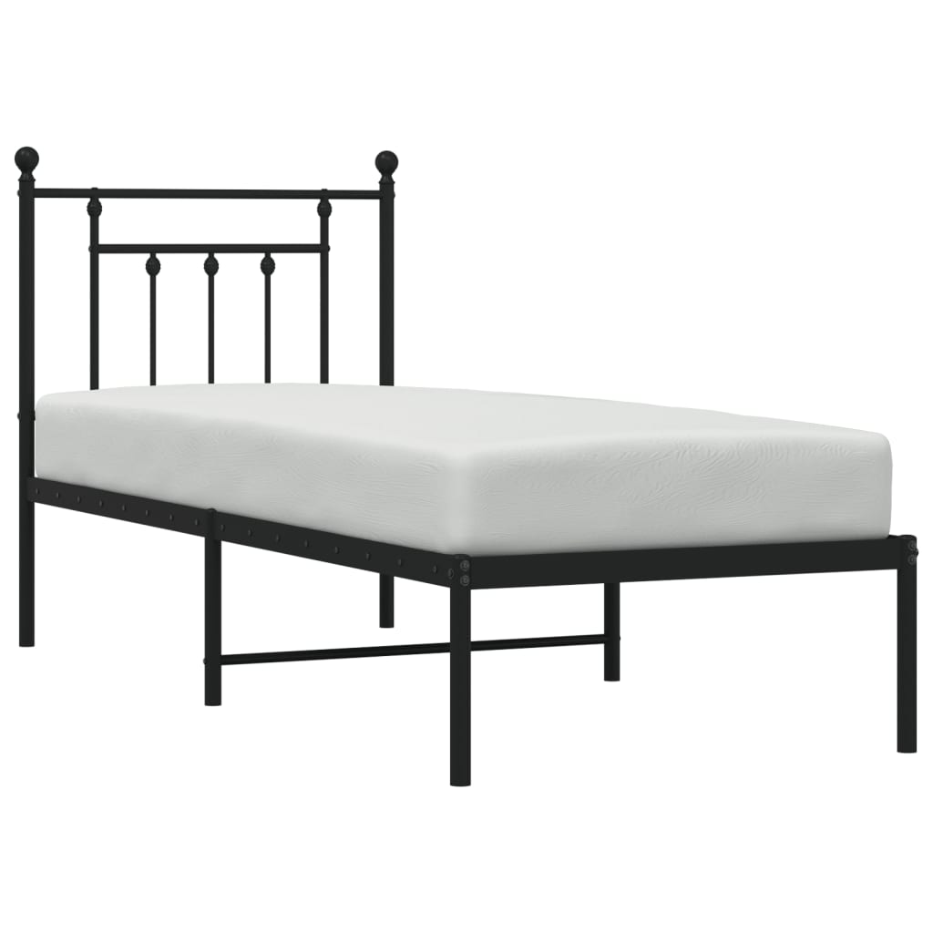 Vidaxl Metal Bed Frame with Headboard, Black, 75X190 Cm
