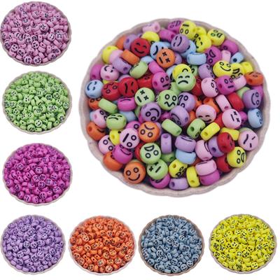 Cute Candy Color Expression Beads Smiling and Crying Smiley Happy Face Acrylic Oval Spacer Beads for Jewelry Making Creative