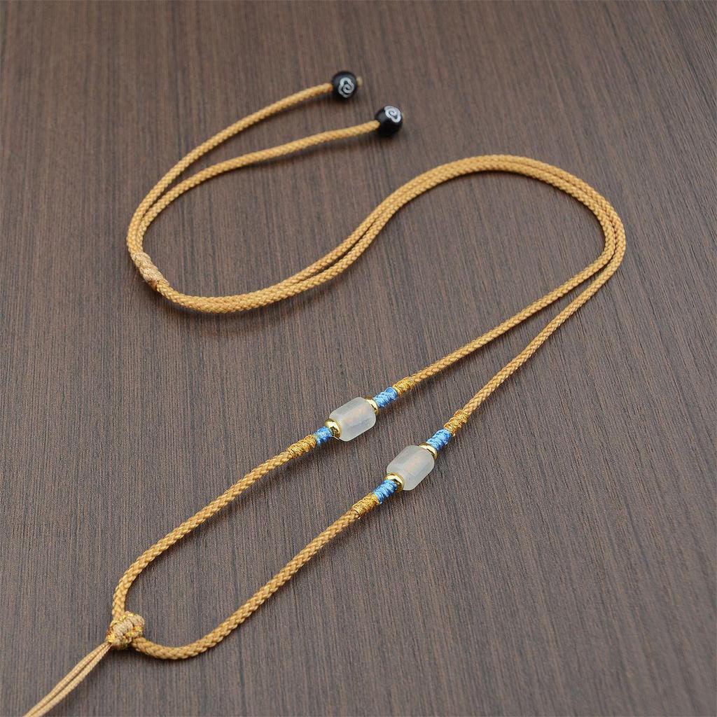 Adjustable Agate & Dongling Jade Handwoven Pendant Necklace Rope with DIY Alloy Elements