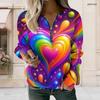 Women Plus Size Half Zip Long Sleeve Sweatshirt Rainbow Heart Bubble Print Pullover Top