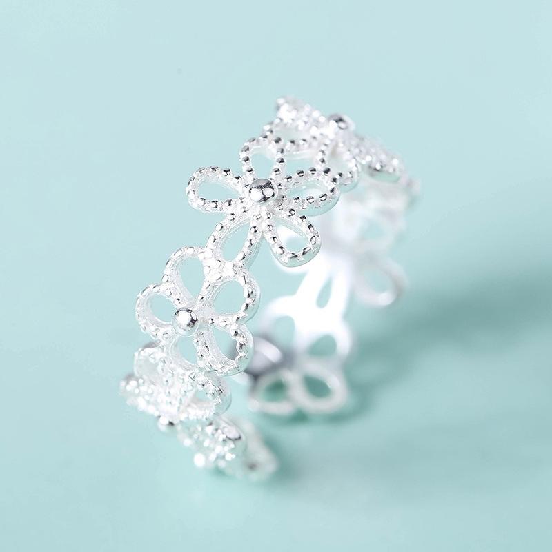 Vintage Rose Flower Rings For Women Korean Style Adjustable  Sakura Princess Finger Ring Bride Wedding Engagement Party Jewelry