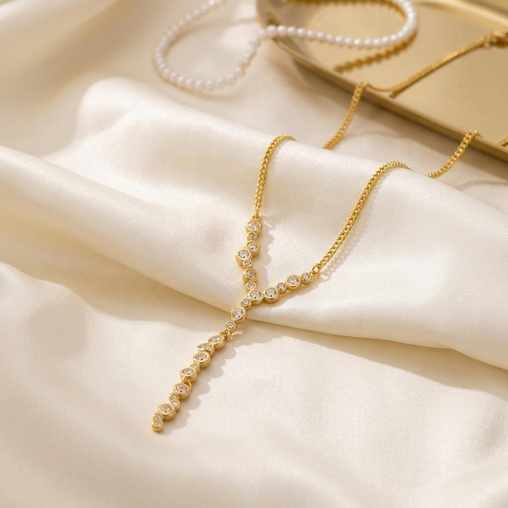 Designer AB Statement Gold Tassel Choker Bling Full Diamond Zircons Y Shape Long Necklace Dinner Party High Jewelry