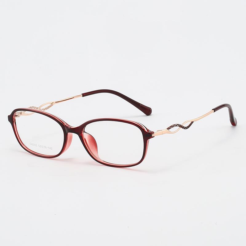 Intelligent Gentle Lady TR Glasses Frame - Ultra-Light, Natural Look with Hollow Temple Design and Prescription Lenses