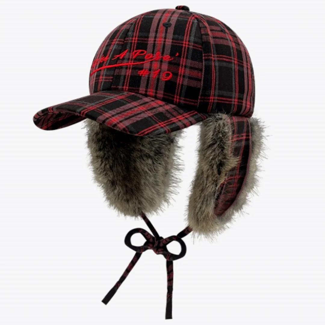 Zealous Sole Women's White Fashion Fluffy Faux Baseball Caps For Men Winter Retro Letter Embroidery Earflap Hats Adjustable Bomber Cap Snapback Hat Cm