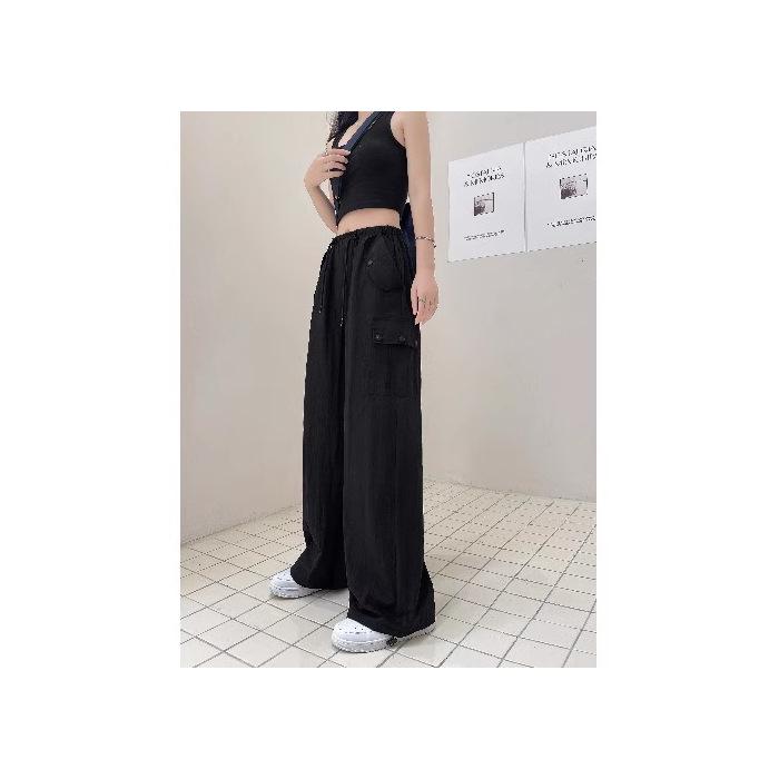 

Женские спортивные штаны карго с широкими штанинами и высокой посадкой, розовые, в стиле острой девчонки, весна 2025 Large чёрный