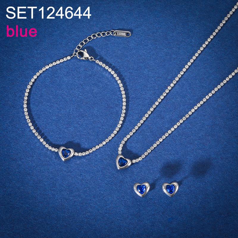 Fashion Love Heart Zircon Jewelry Set, Stainless Steel Necklace Bracelet Stud Earrings, Luxury Versatile Women's Jewelry Bulk
