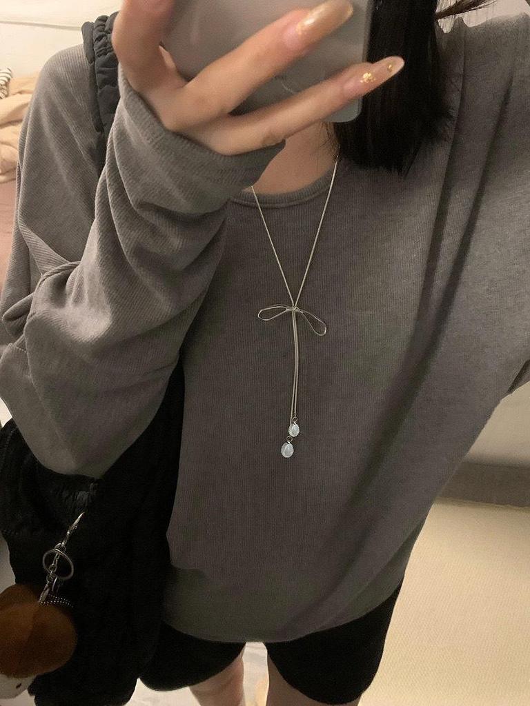 Chic Bow Sweater Chain with 7-8mm Freshwater Pearls, Versatile Gift for Women