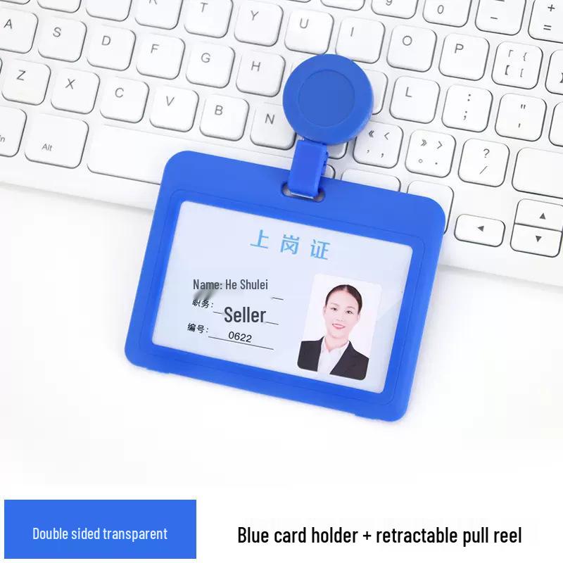 Double-sided Transparent ID Badge Holder with Retractable Buckle and Lanyard