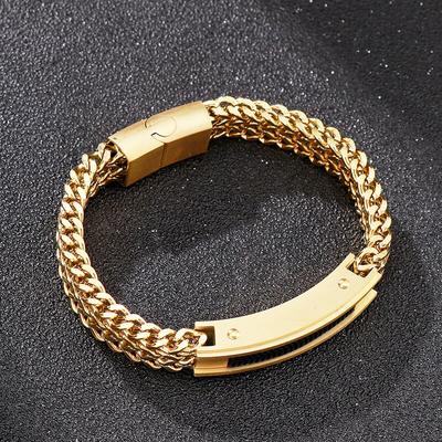 Blank American Jewelry 21cm Stainless Steel Square Bend Men Punk Lcomotive Magnet Buckle 10mm Width Woven Chain Bracelet