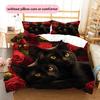 Bombay Cat and Rose Pattern Bedding Home Decoration Birthday Gift (1 * duvet cover + 2 * pillowcase, without core)