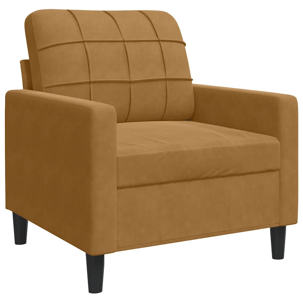 3 Piece Sofa Set with Cushions Brown Velvet
