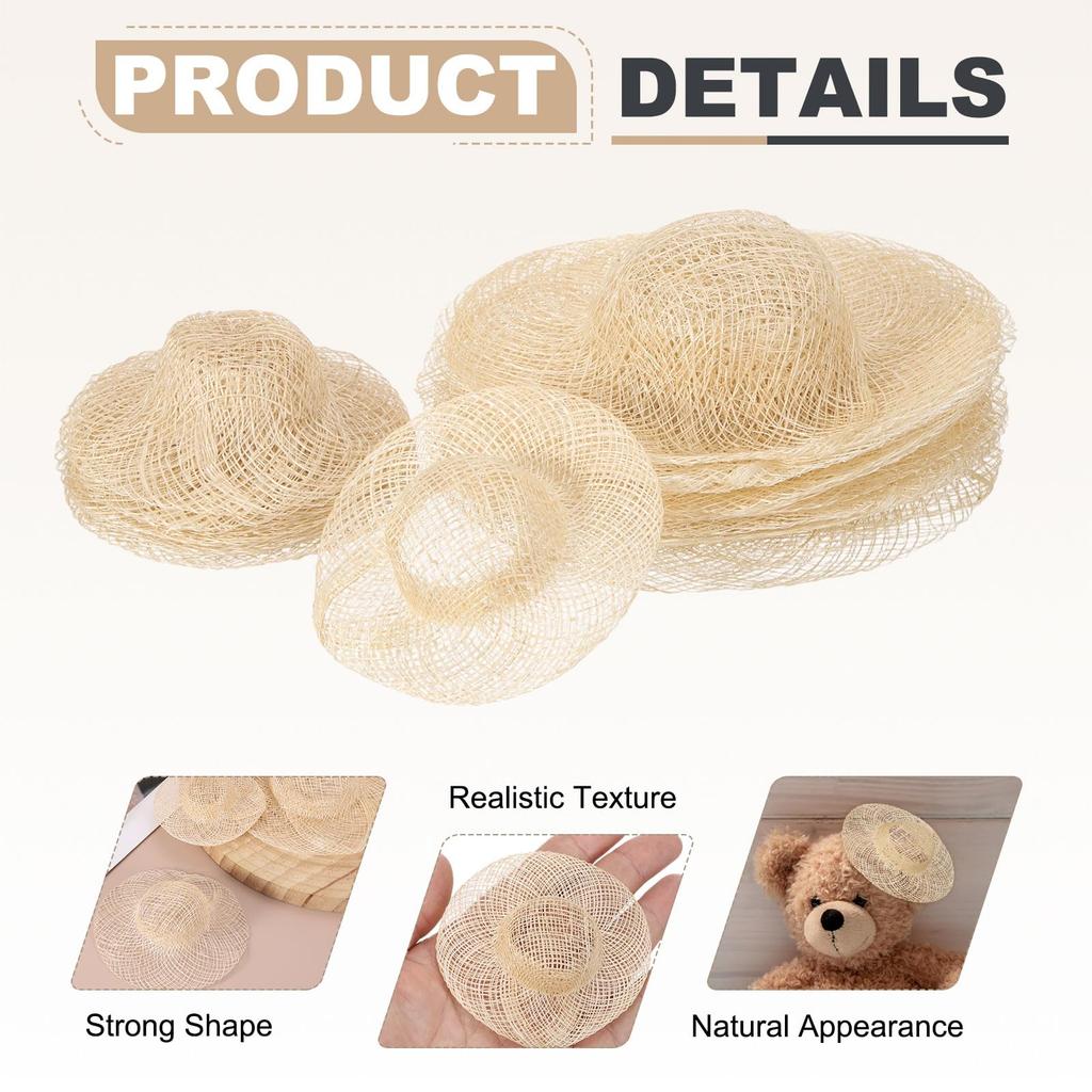 uxcell Mini Straw Hats 4-Pack, 4-inch Woven Straw Hats for Miniature Dolls, Natural Small Hats for Dollhouse DIY Craft Decorative Accessories, Large