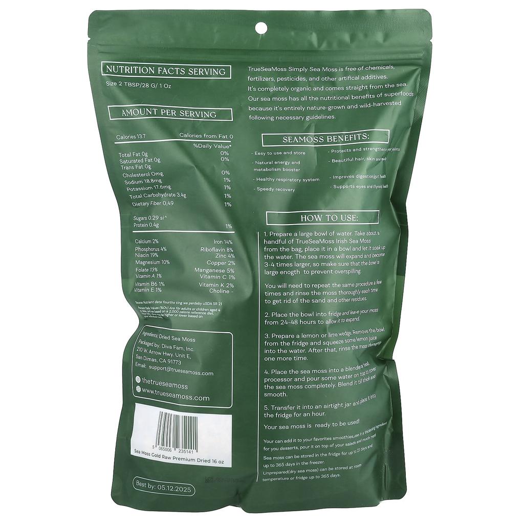 Premium Dried Gold Raw Sea Moss, 453G(1Lb)