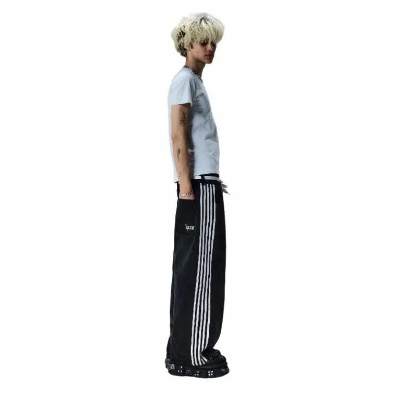 Retro American Harajuku Striped Wide-Leg Jeans: Casual, Loose-Fit Street Style
