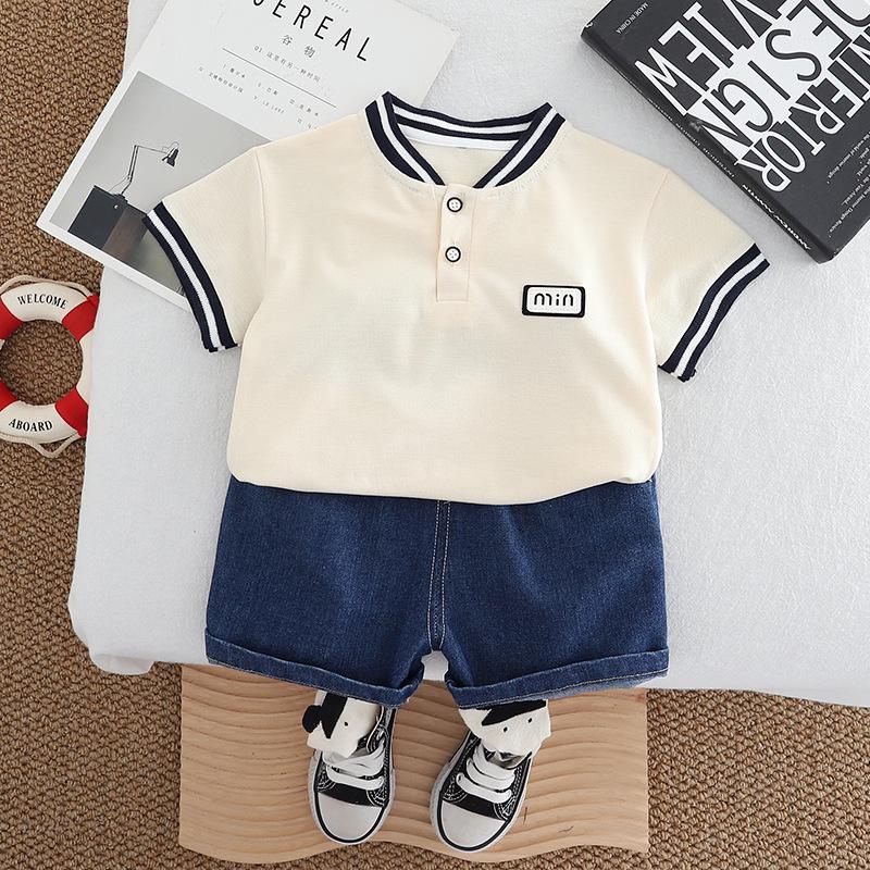 2025 Summer Boys' Casual Denim Shorts and T-Shirt Two-Piece Set